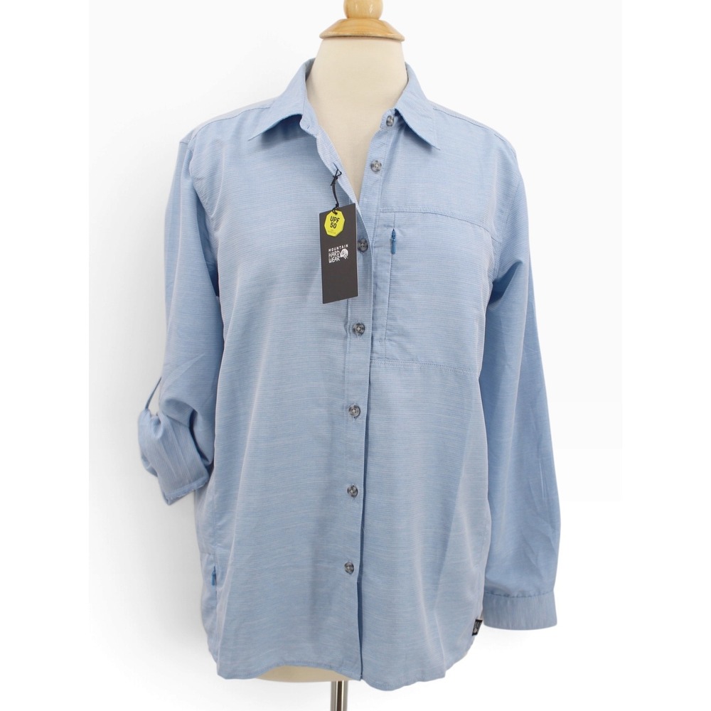 Mountain Hardwear Womens Canyon Shirt Large Blue L/S UPF 50 Hiking OL7121 NEW